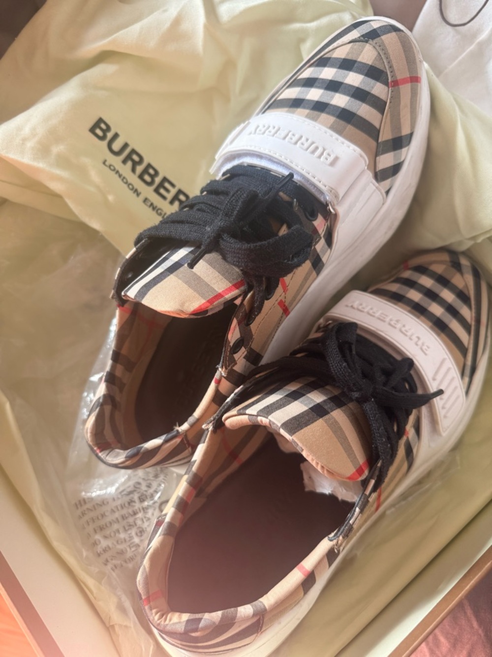Burberry Nova Check Low-Top Sneakers - Beige/Black/Red